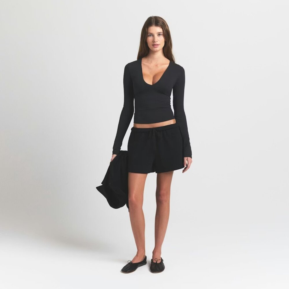 NWT Skims Black Onyx Cotton Fleece Classic High Rise Shorts Womens XL